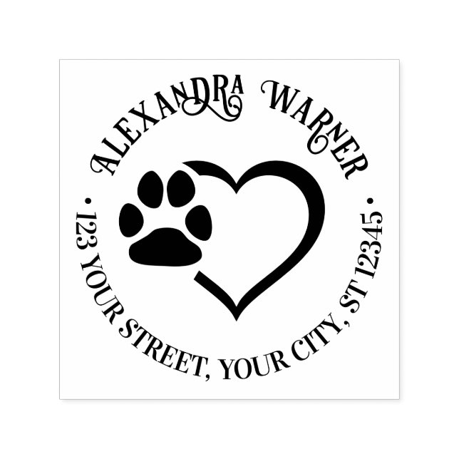 Pet Heart Paw Print Name Rücksendeadresse Permastempel (Design)