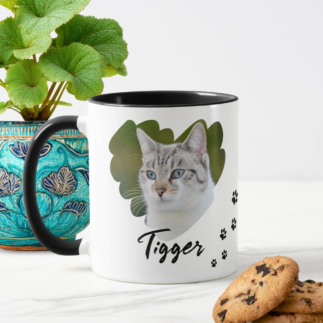 Pet Heart Shape Photo Paw Prints Tasse (Custom Pet Photo Name Paw Prints Coffee Mug)