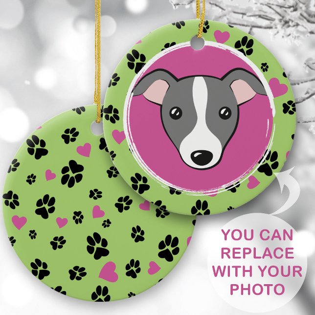 Pet-Hund Cartoon Custom Foto Paw druckt Green Keramik Ornament (Von Creator hochgeladen)