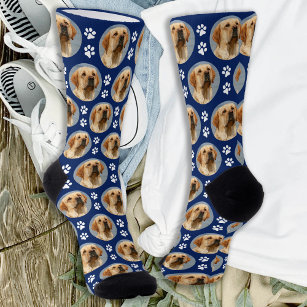 Pet Hund Foto Paw Prints Custom Pattern Navy Blau Socken
