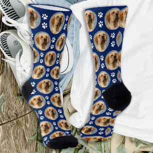Pet Hund Foto Paw Prints Custom Pattern Navy Blau Socken