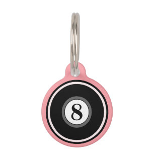 Pet ID Tag - 8 Ball - Rosa und Schwarz Haustiermarke