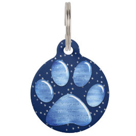 Pet ID Tag - Glitzern Blue1 Paw Print Haustiermarke