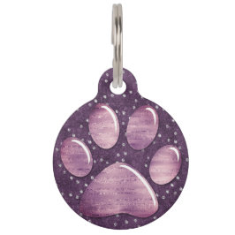 Pet-ID-Tag - Glitzern Lila1 Paw Print Haustiermarke