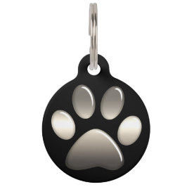 Pet ID Tag - Platinum Paw Print on Black Tiermarke