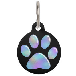 Pet ID Tag - Rainbow Iridescent Paw Print Haustiermarke