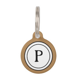 Pet ID Tag - Tan Brown White & Black Monogram Haustiermarke