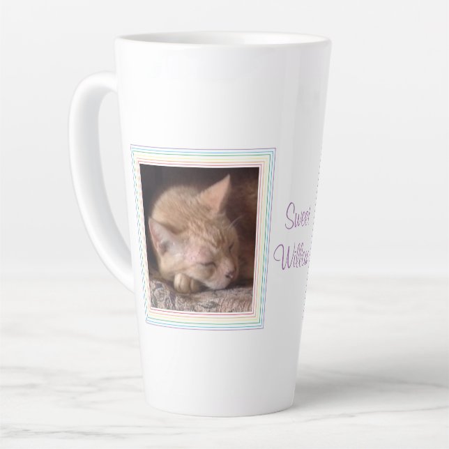 PET LIEBE hohe Latte Tasse + Text / Regenbogen (Linke Ecke)