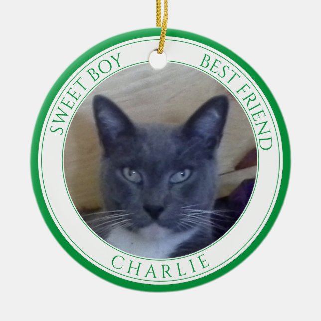 PET LIEBE Keramik Circle Ornament + Text / Grün (Vorne)