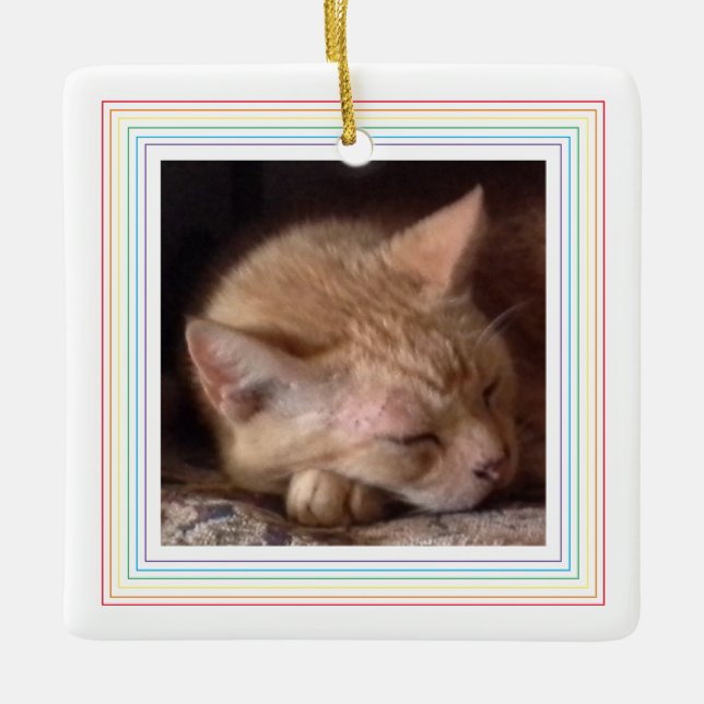 PET LIEBE Keramik Square Ornament / Regenbogen (Vorderseite)