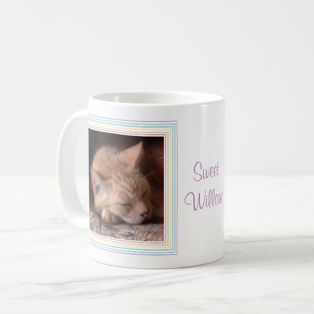 PET-LIEBE Weiße Tasse + Text / Regenbogen (Vorderseite Links)
