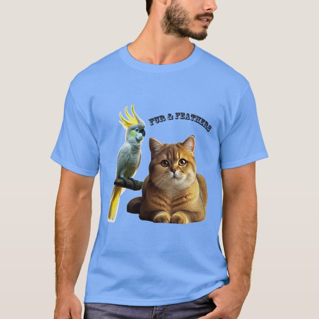 Pet Lover British Shorthair Cat & Cockatoo Bird T-Shirt (Vorderseite)