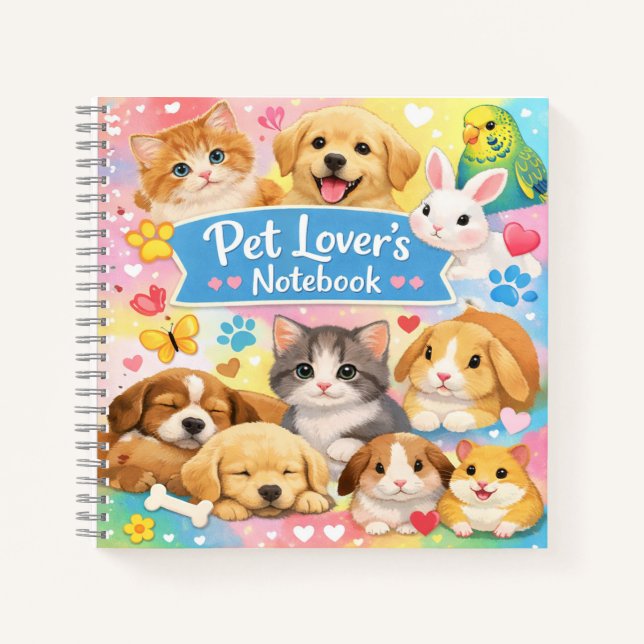 Pet Lover’s Notebook – Cute Animal Collage Spiral  Notizbuch (Vorderseite)