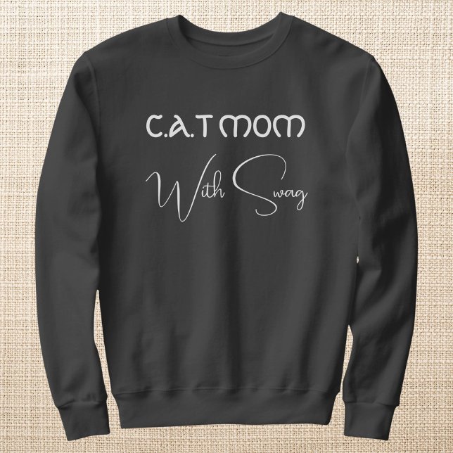 Pet Lover White Script Cat Mom Personalized Grey Sweatshirt (Von Creator hochgeladen)
