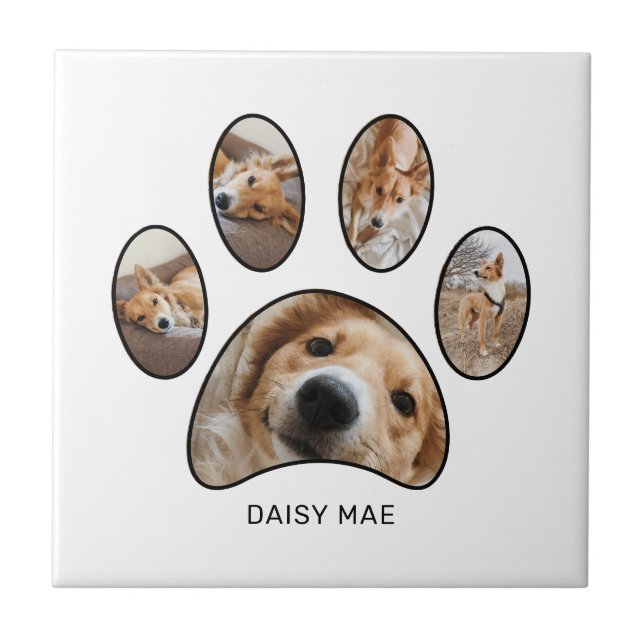 Pet Lovers Paw Print Foto Collage Personalisiert Fliese (Vorderseite)