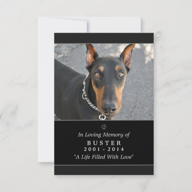 Pet Memorial Card 3.5 "x5" Schwarzes modernes Foto Einladung (Vorderseite)