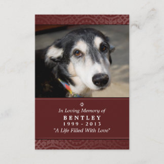 Pet Memorial Card 3.5" x 5" - Maroon - Pet Gebet Einladung