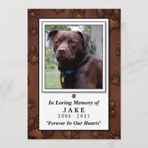 Pet Memorial Card 5 x 7 - Brown Pawprints Einladung