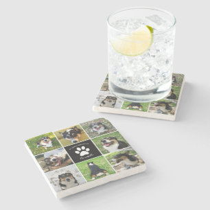 Pet Memorial Custom Dog Foto Collage Paw Print Steinuntersetzer