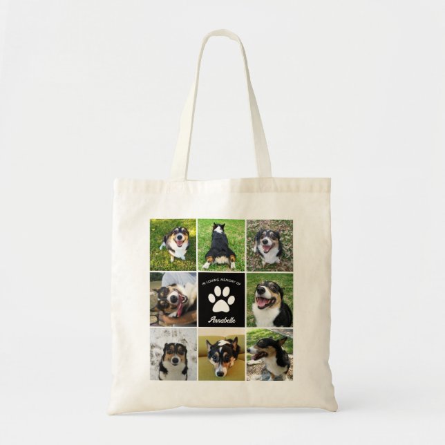 Pet Memorial Custom Dog Foto Collage Paw Print Tragetasche (Vorne)