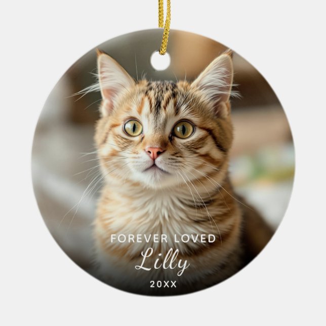 Pet Memorial Forever Love Cat Foto Weihnachten Keramik Ornament (Vorne)