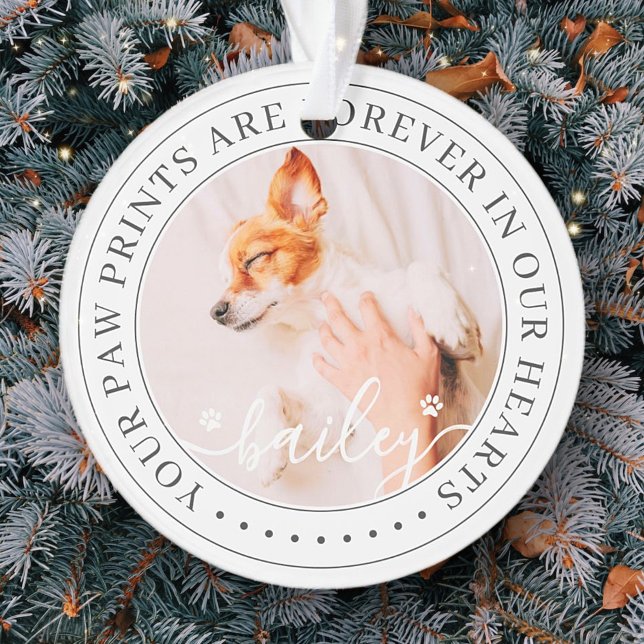 Pet Memorial Paw Prints Hearts Elegantes Chic Foto Ornament (Von Creator hochgeladen)