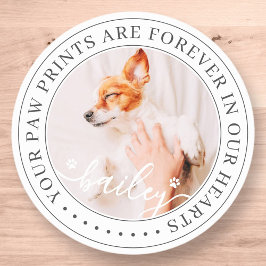 Pet Memorial Paw Prints Hearts Elegantes Chic Foto Runder Aufkleber