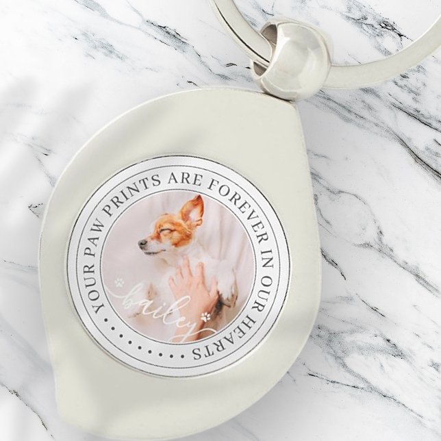 Pet Memorial Paw Prints Hearts Elegantes Chic Foto Schlüsselanhänger (Von Creator hochgeladen)