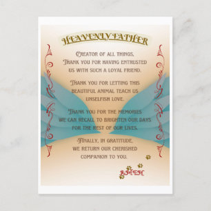 Pet Memorial Prayer, Angel wings and Paws Canvas P Postkarte