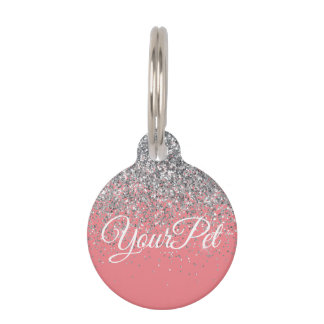 Pet Name & Address Tag Glitzer Look Silver Pink Haustiermarke