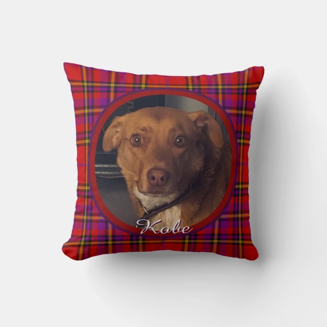 Pet on Plaid Monogrammed Kissen (Vorderseite)