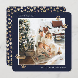 Pet Owner Blue Gold Foto Happy Pawlidays Card Feiertagskarte