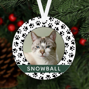 Pet Paw druckt grünes Personalisiertes Cat Name Fo Ornament
