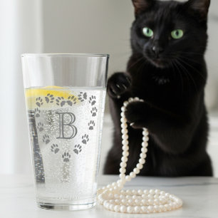 Pet Paw Print Herz Mit Monogramm Glas