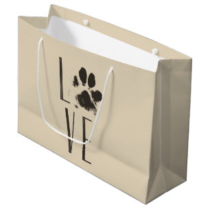 Pet Paw Print Liebe Typografie Große Geschenktüte