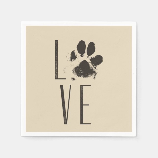 Pet Paw Print Liebe Typografie Serviette (Vorderseite)
