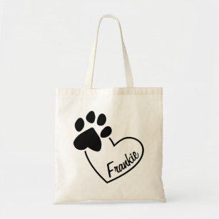 Pet Paw Print on Heart mit Individuelle Name Tragetasche