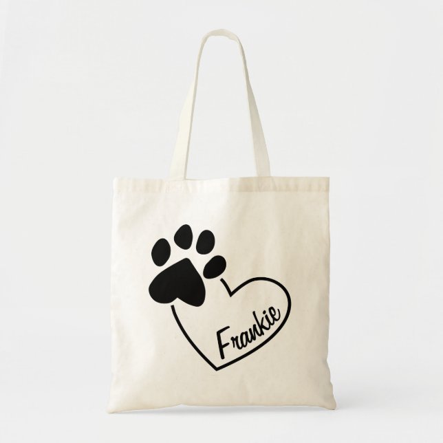 Pet Paw Print on Heart mit Individuelle Name Tragetasche (Vorne)
