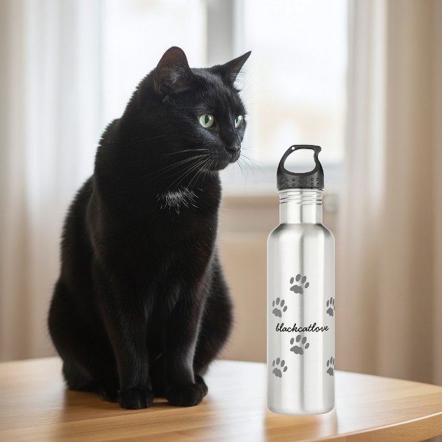 Pet Paw Print Personalisiert Chat Lover Water Flas Edelstahlflasche (Add your name to this paw print water bottle. Purrfect gift for the Cat Mom in your life)