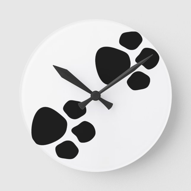 Pet Paw Print Wall Art of Wooden Picture Ledge Runde Wanduhr (Vorderseite)