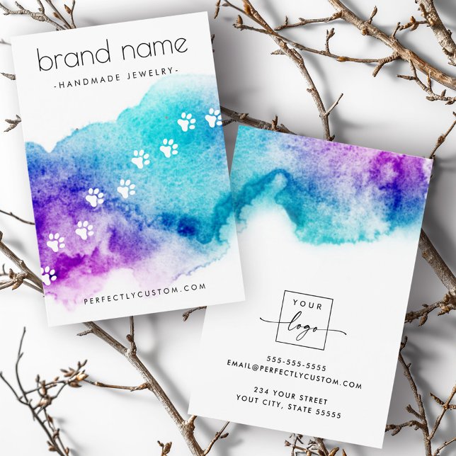 Pet Pay druckt Ohrring-Karte mit Aquarellfarbe (Pet paw prints watercolor earring display card)