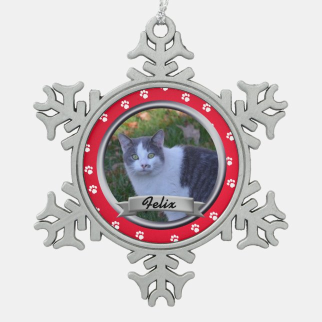 Pet Pay Print Foto Keepake Schneeflocken Zinn-Ornament (Vorderseite)
