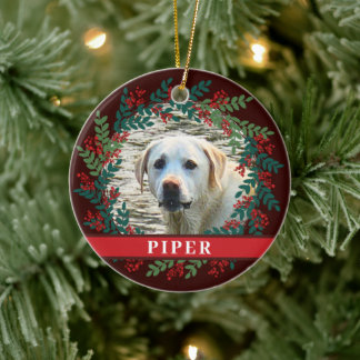 Pet Personalisiert Brown Foto Weihnachtskranz Keramik Ornament