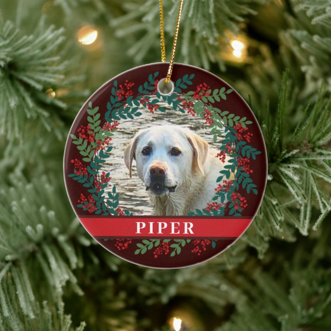 Pet Personalisiert Brown Foto Weihnachtskranz Keramik Ornament (Baum)
