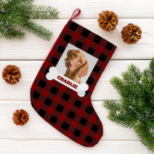 Pet Photo and Dog Bone with Name on Buffalo Plaid