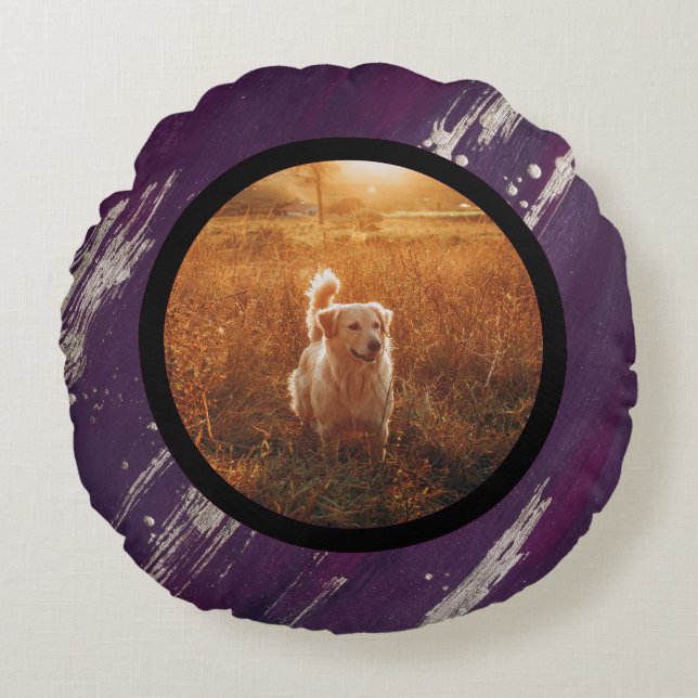 pet photo - purple gold rundes kissen (Vorderseite)