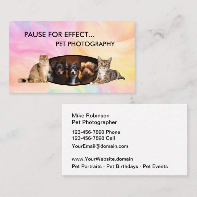 Pet Photography Modern Business Cards Visitenkarte (Vorne/Hinten)
