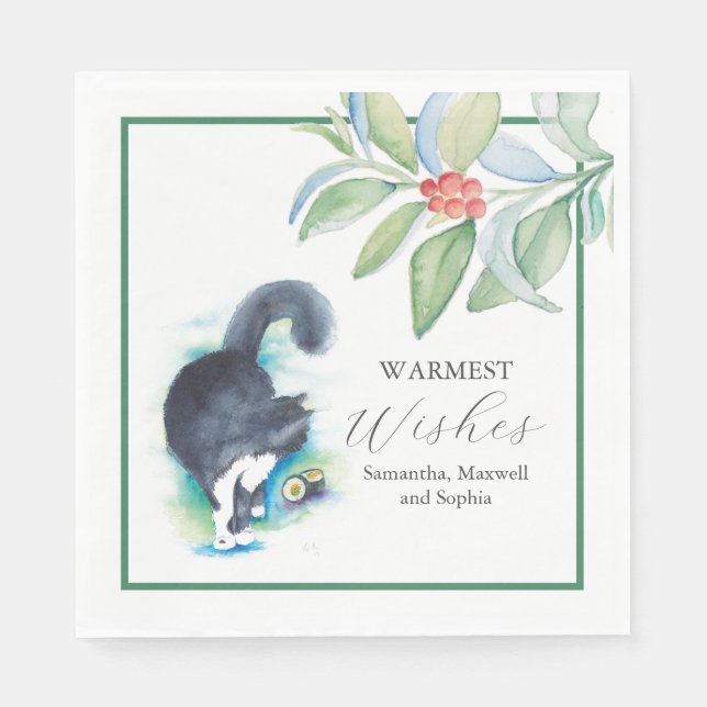 Pet Portrait Christmas Cocktail Napkins Serviette (Vorderseite)