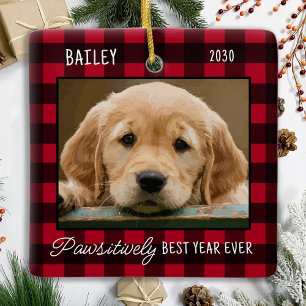 Pet Puppy Dog Foto Red Buffalo Karierte Weihnachte Keramikornament