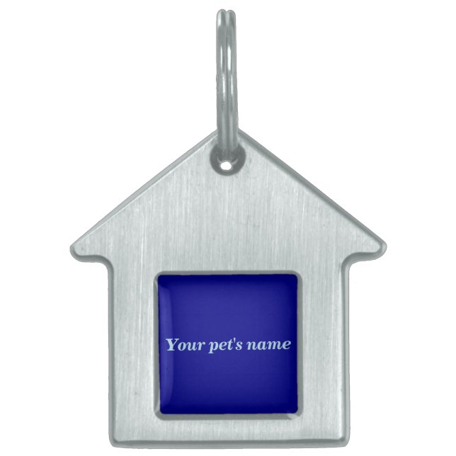 Pet’s Name With Blue Background on House Shaped Tiermarke (Vorderseite)